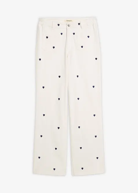 Twillbukse med broderi, bonprix