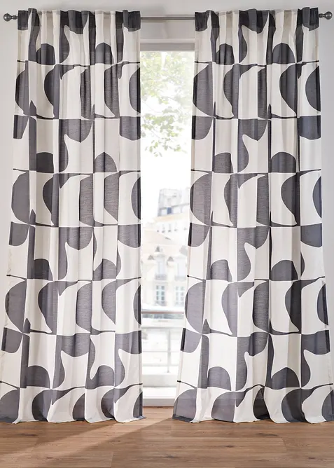 Gardin i resirkulert polyester med grafisk m&oslash;nster (1-pack), bonprix