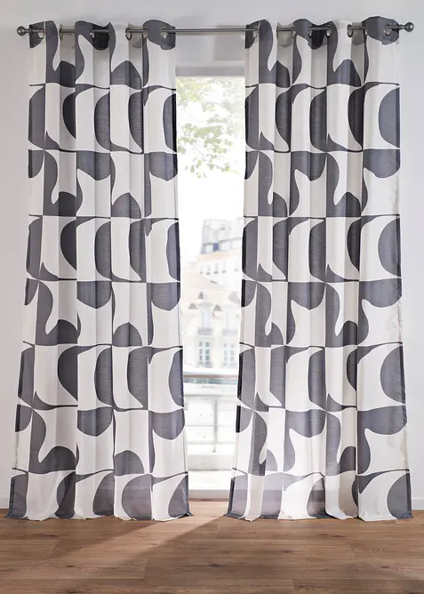 Gardin i resirkulert polyester med grafisk m&oslash;nster (1-pack), bonprix