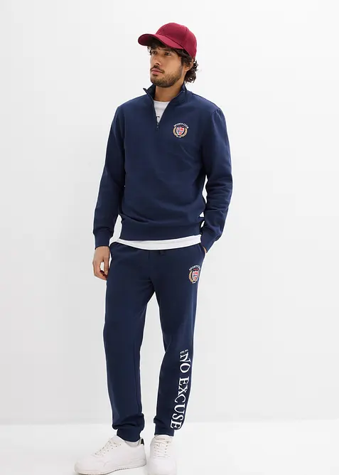 Sweatshirt i 100% bomull med kort glidel&aring;s og krage, bonprix