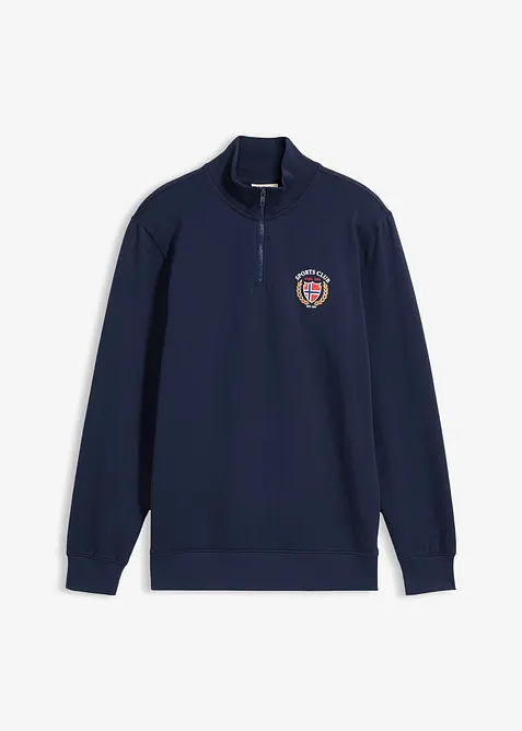 Sweatshirt i 100% bomull med kort glidel&aring;s og krage, bonprix