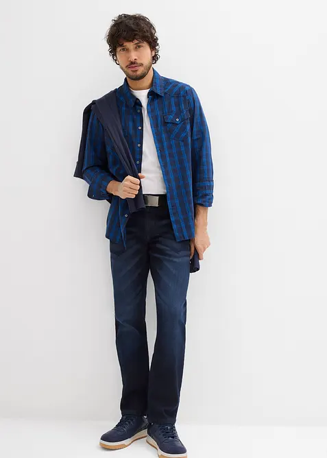 Regular Fit-jeans med stretch og belte, Straight, bonprix