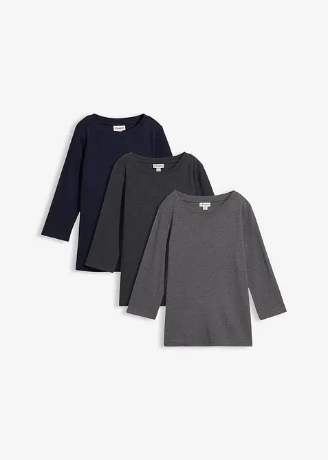Topp i formstabil jersey med &oslash;kologisk bomull (3-pack), bonprix