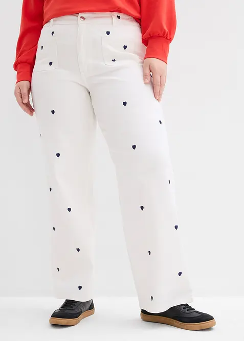 Twillbukse med broderi, bonprix