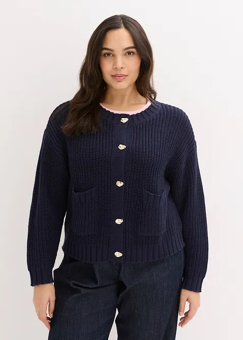 Grovstrikket cardigan med hamrede knapper, bonprix