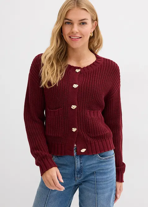 Grovstrikket cardigan med hamrede knapper, bonprix