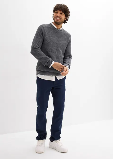 Regular fit-chinos med stretch, elastisk linning og belte, Straight, bonprix