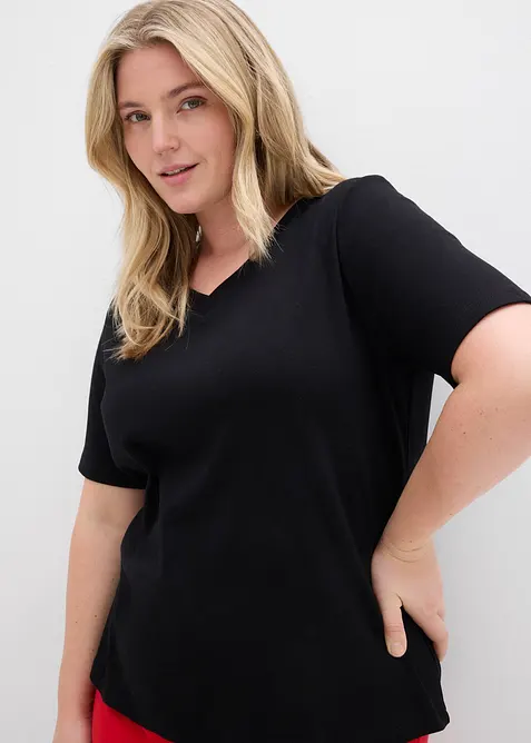 Topp i formstabil jersey i 100% &oslash;kologisk bomull (2-pack), bonprix