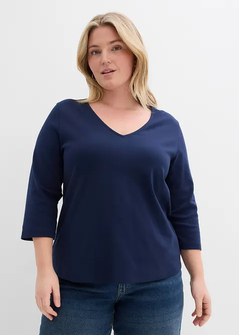 Topp i formstabil jersey i 100% &oslash;kologisk bomull med 3/4-lange ermer, bonprix