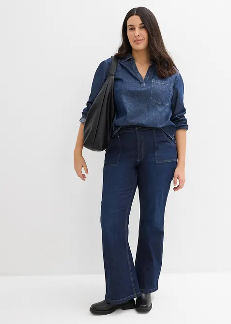 Flared-jeans, High Waist, &oslash;kologisk bomull, bonprix