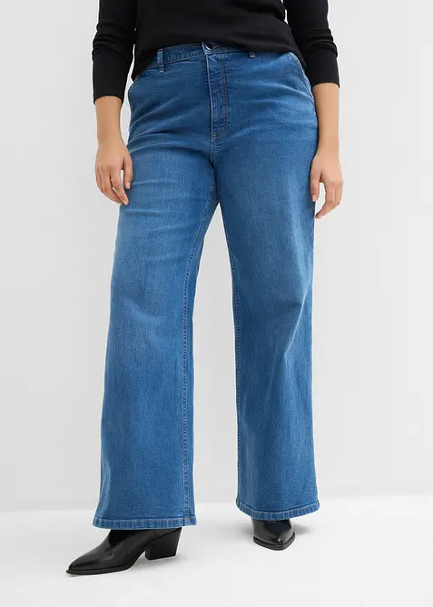 Wide Leg-jeans, High Waist, &oslash;kologisk bomull, bonprix