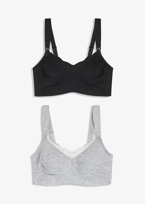 Amme-BH uten spiler med &oslash;kologisk bomull og blonder (2-pack), bonprix