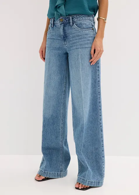 Wide Leg-jeans Mid Waist, Low Stretch Full Length, bonprix