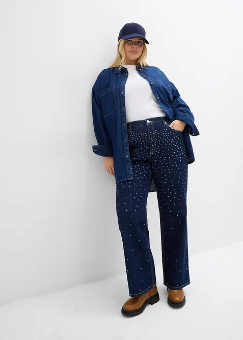 Straight Jeans Mid Waist med strass, bonprix