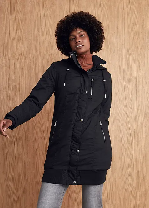 Lang, vattert jakke med hette, bonprix