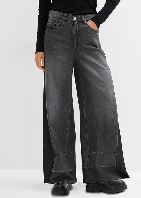 Wide Leg-jeans High Waist med innfelling, bonprix
