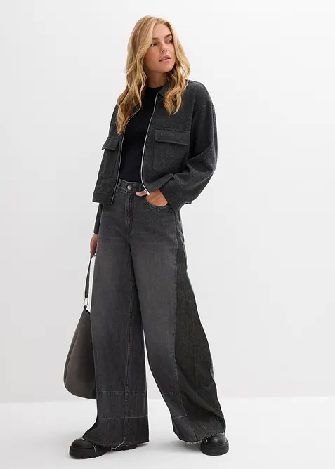 Wide Leg-jeans High Waist med innfelling, bonprix