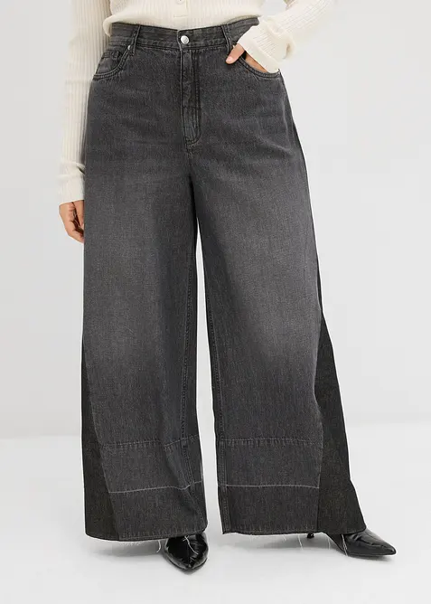 Wide Leg-jeans High Waist med innfelling, bonprix