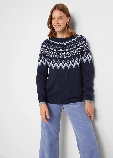 H&oslash;yhalset genser med koftem&oslash;nster, bonprix