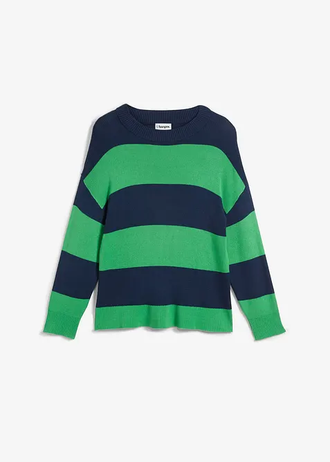 Finstrikket genser med rund hals og blokkstriper, bonprix