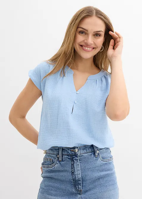 Kortermet bluse i 100% bomullsmusselin, bonprix