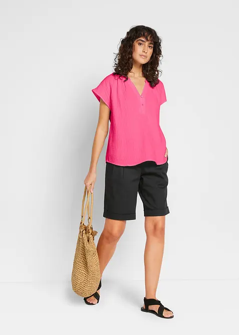 Kortermet bluse i 100% bomullsmusselin, bonprix