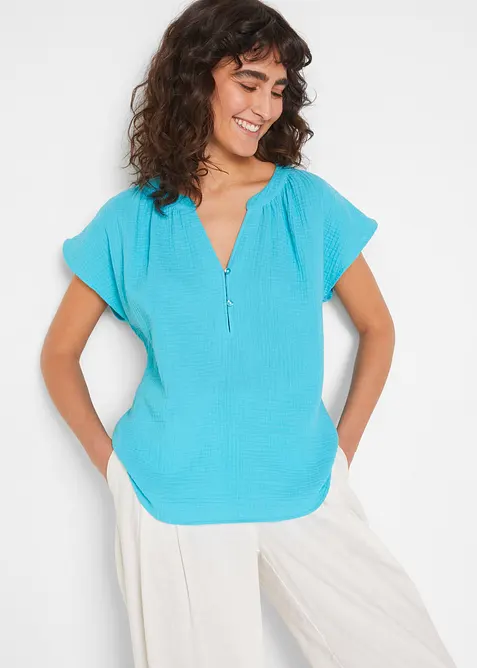 Kortermet bluse i 100% bomullsmusselin, bonprix