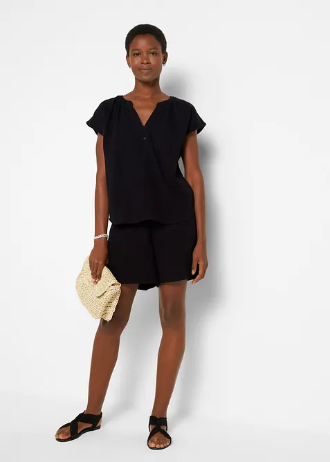 Kortermet bluse i 100% bomullsmusselin, bonprix