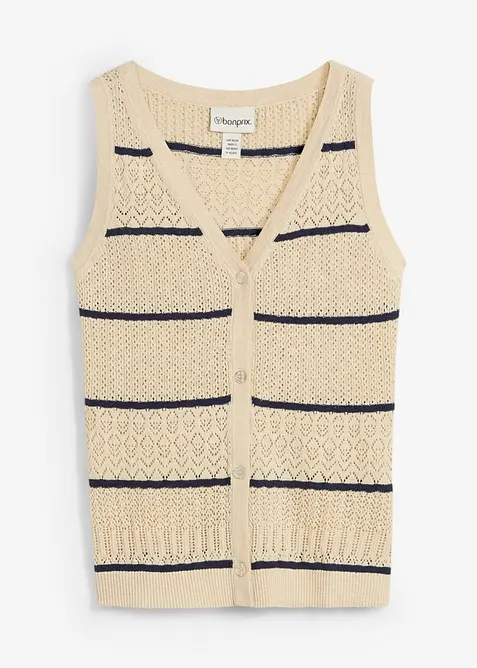 Strikket vest med lin og hullm&oslash;nster, bonprix
