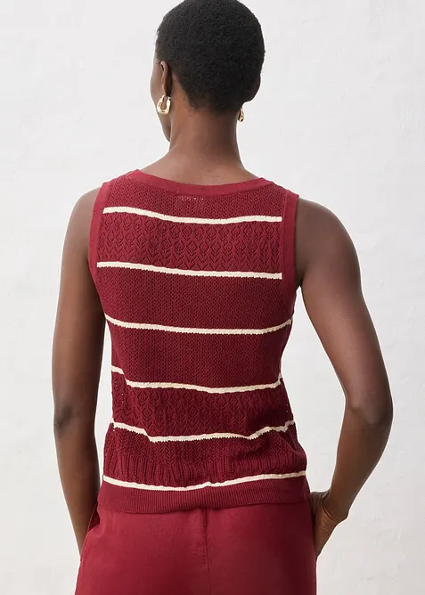 Strikket vest med lin og hullm&oslash;nster, bonprix