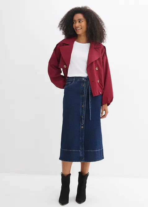 Midiskj&oslash;rt i denim med knappestolpe, bonprix