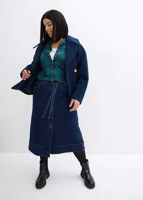 Midiskj&oslash;rt i denim med knappestolpe, bonprix