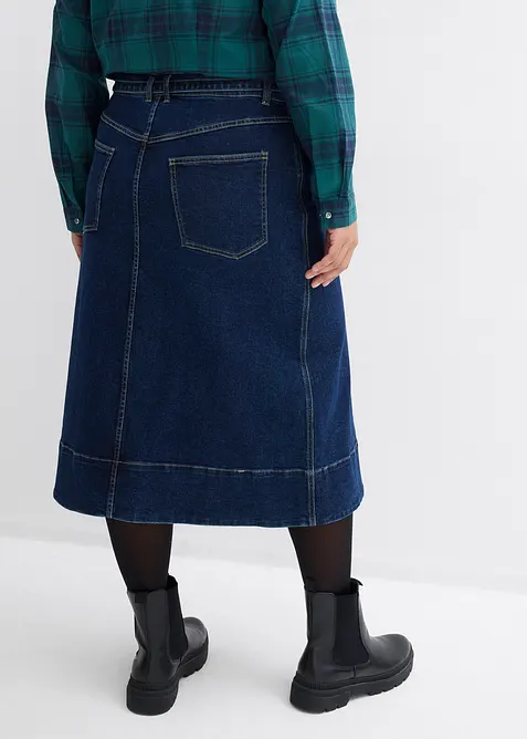 Midiskj&oslash;rt i denim med knappestolpe, bonprix