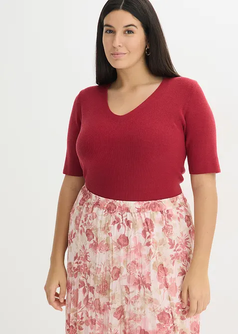 Kortermet, ribbestrikket genser med viskose, bonprix