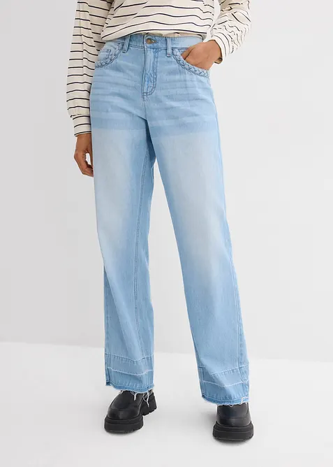 Wide Leg-jeans Mid Waist, bomull, bonprix