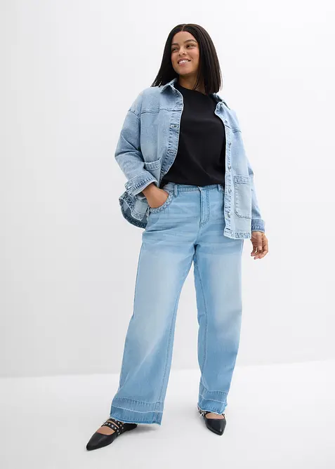 Wide Leg-jeans Mid Waist, bomull, bonprix