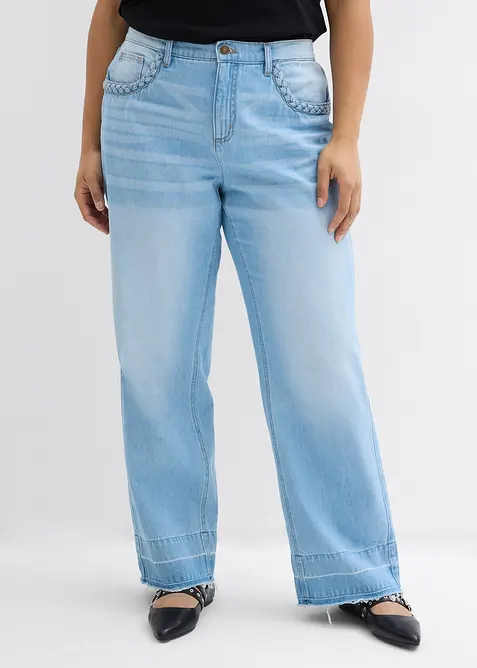Wide Leg-jeans Mid Waist, bomull, bonprix