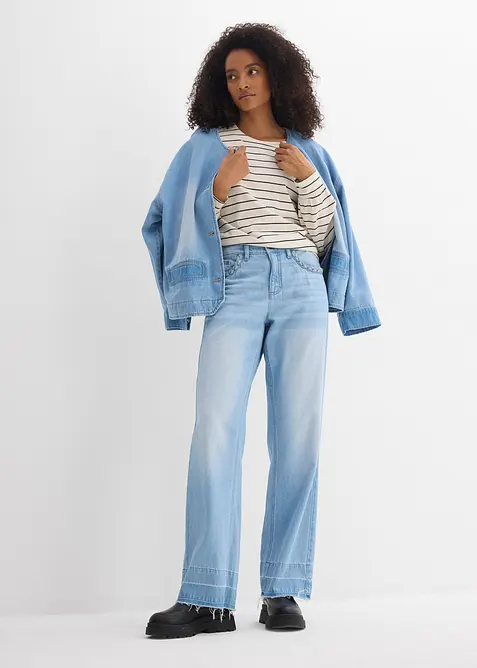 Wide Leg-jeans Mid Waist, bomull, bonprix