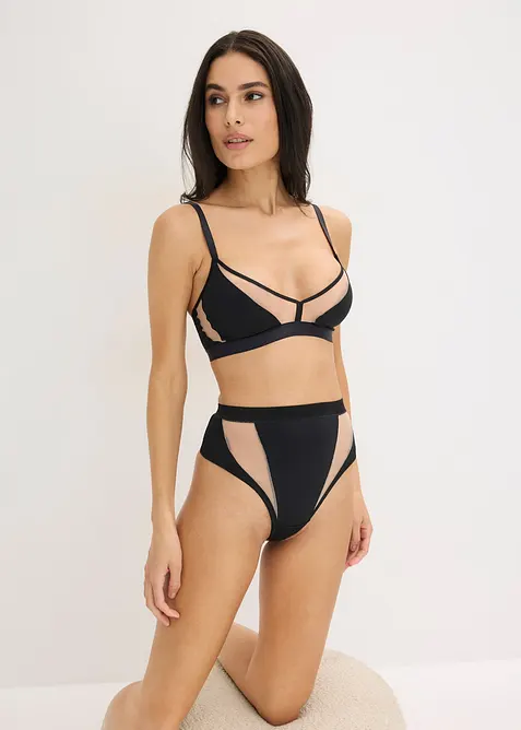 Bralette uten b&oslash;yle med transparente innfellinger, bonprix