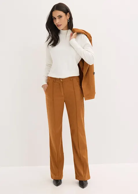 Flared bukse i imitert, semsket skinn, bonprix