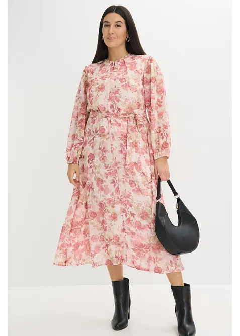 Chiffonkjole med knyteb&aring;nd (2-delt sett), bonprix