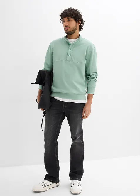Sweatshirt i 100% &oslash;kologisk bomull med knappestolpe, bonprix