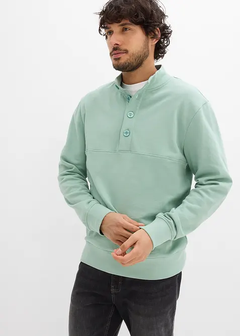 Sweatshirt i 100% &oslash;kologisk bomull med knappestolpe, bonprix