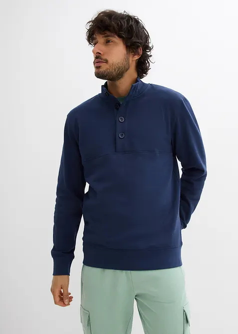 Sweatshirt i 100% &oslash;kologisk bomull med knappestolpe, bonprix
