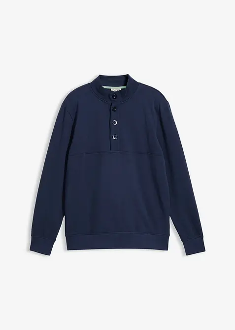 Sweatshirt i 100% &oslash;kologisk bomull med knappestolpe, bonprix