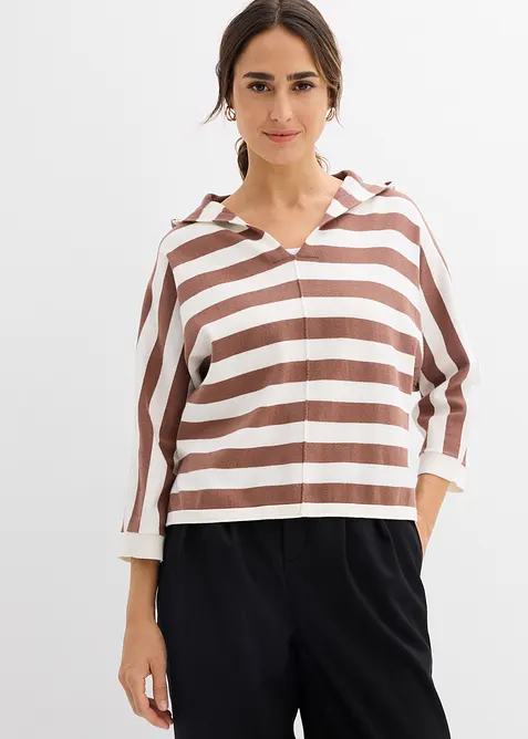 Oversized, finstrikket genser i bomullsmiks, bonprix