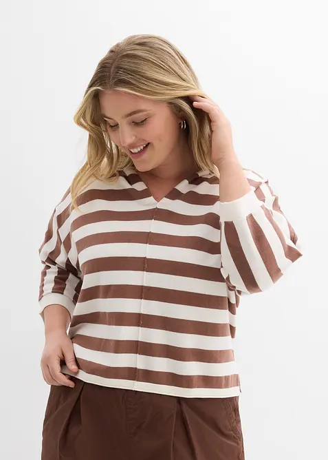 Oversized, finstrikket genser i bomullsmiks, bonprix