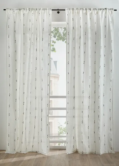 Gardin i &oslash;kologisk bomull med vevd prikkem&oslash;nster (1-pack), bonprix