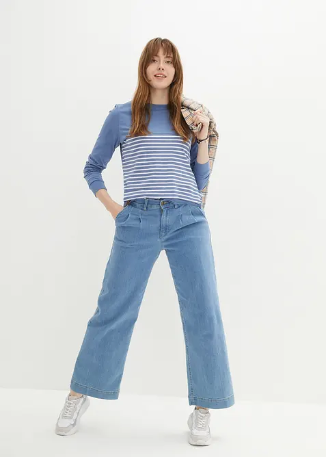 Langermet topp med striper, av b&aelig;rekraftig bomull, bonprix