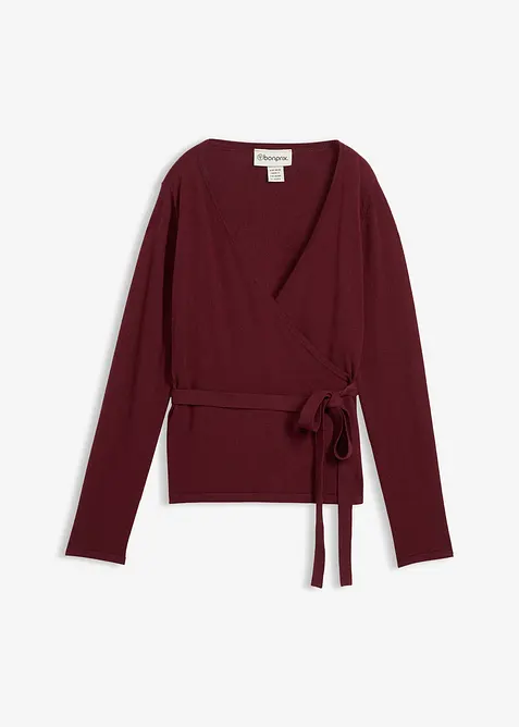 Cardigan i omslagsmodell med merinoull, bonprix